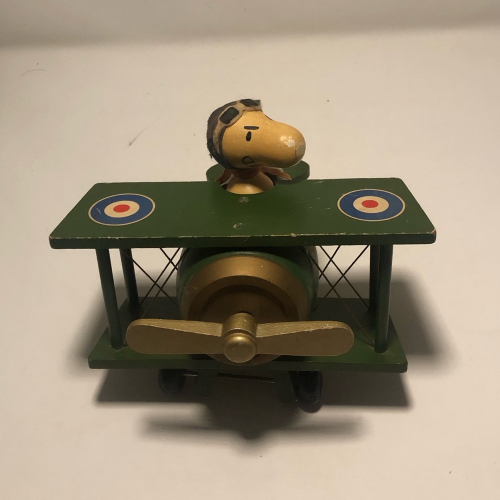 Peanuts Green Biplane Music Box with Snoopy Pilot - Picture 4 of 12